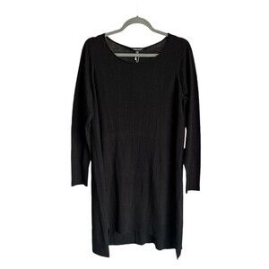 Eileen Fisher Ballet Neck Merino Wool Long Sleeve Dress Size Medium‎ Black NWT